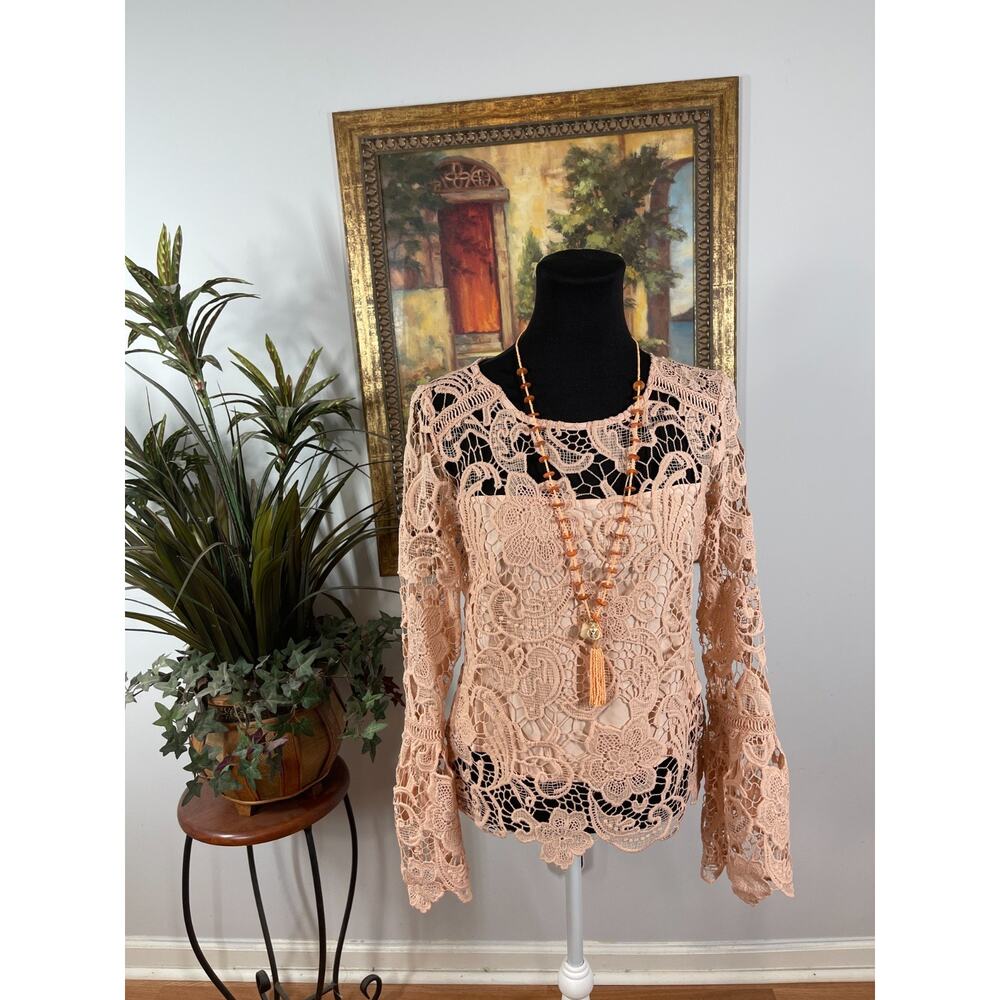 Yoins Guipure Lace Blouse Top Women's Small Pink‎ Whimsical Coquette Romantic